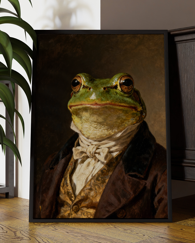 Regal Frog Portrait Print – Victorian Animal Art in Vintage Style
