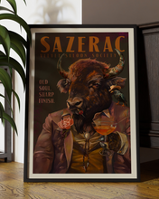 Load image into Gallery viewer, Buffalo Drinking Sazerac Cocktail. Alcohol & Liquor Bar Art