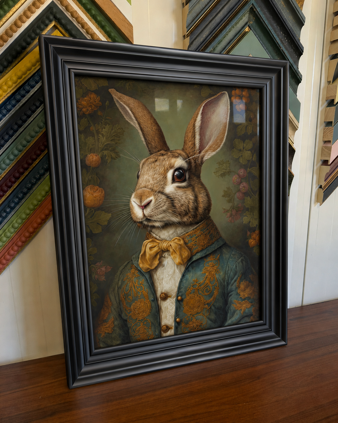 Dapper Rabbit Framed Wall Art 40x50cm in Thick Black Frame – Only One Available