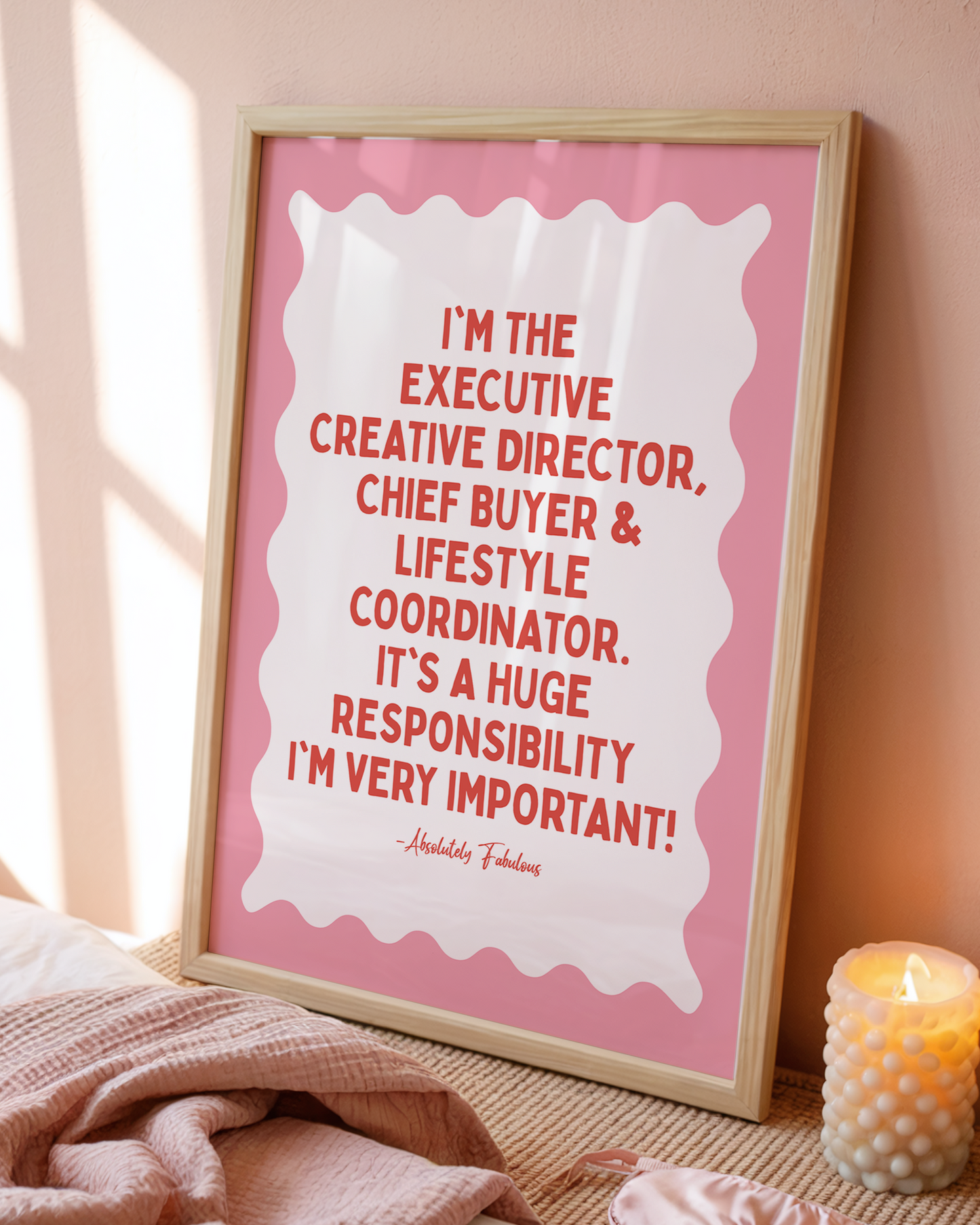 I’m the Executive Creative Director – Playful Pink Typography Wall Art Print Absolutely Fabulous Quote