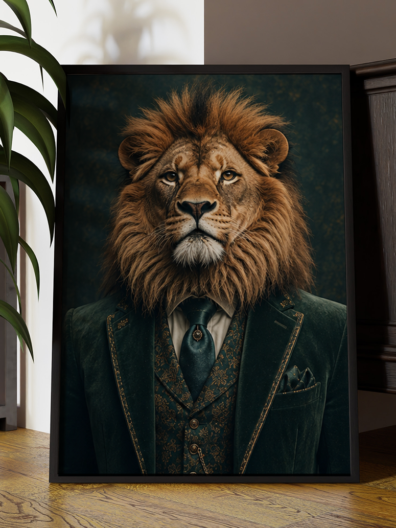 Gentleman Lion Portrait | Altered Animal Portrait Wall Art