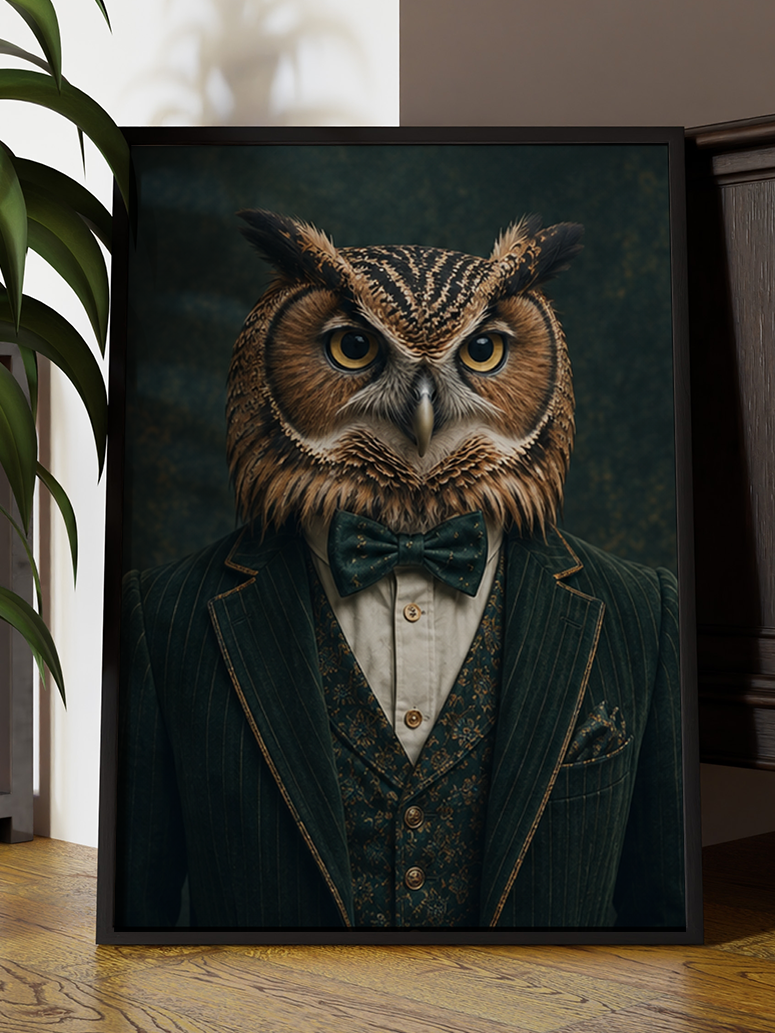 Gentleman Owl Portrait | Altered Animal Portrait Wall Art