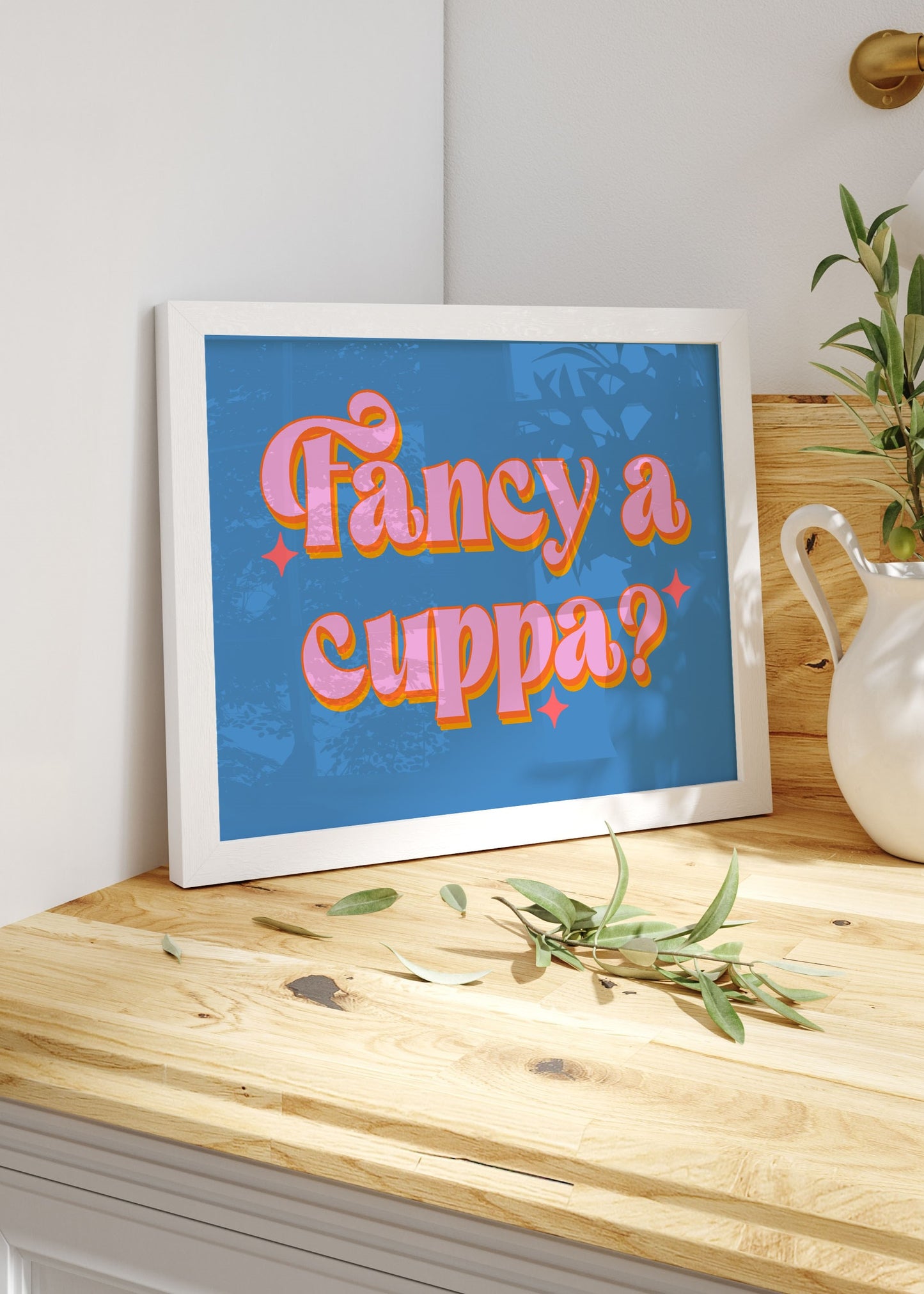 Fancy A Cuppa Quote Print | Kitchen Print Optional Colour Wall Art | By Pink Giraffe Print Co