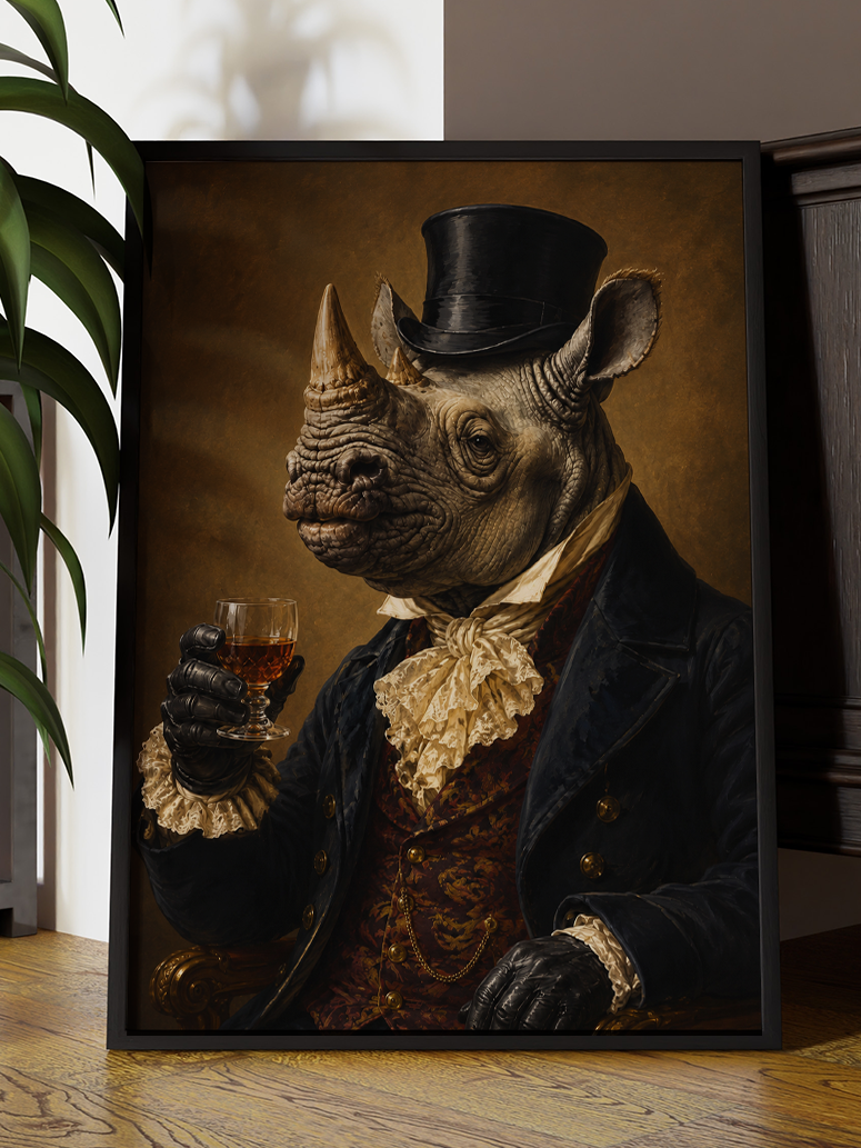 Mr Rhino Portrait | Renaissance Altered Animal Portrait Wall Art