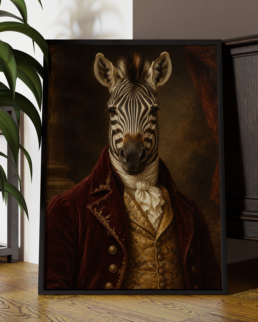 Regal Zebra Portrait Print - Victorian Animal Art in Vintage Style