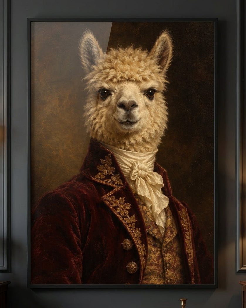 Regal Alpaca Portrait Print - Victorian Animal Art in Vintage Style