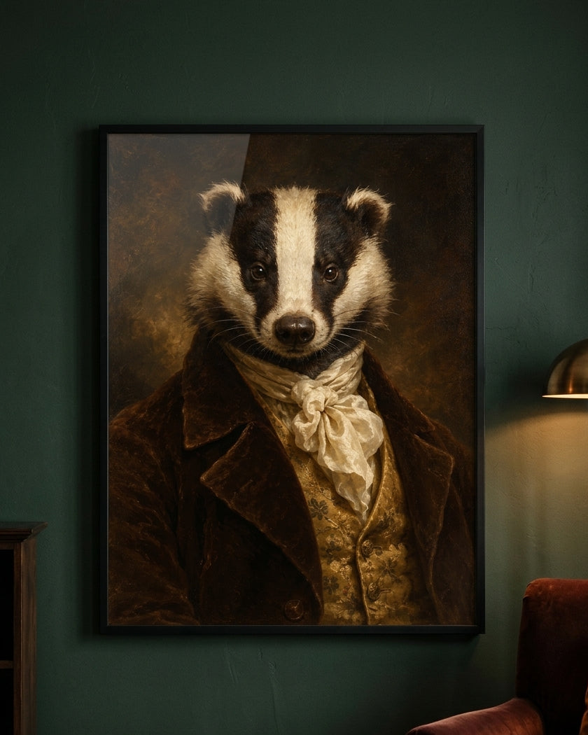 Regal Badger Portrait Print - Victorian Animal Art in Vintage Style