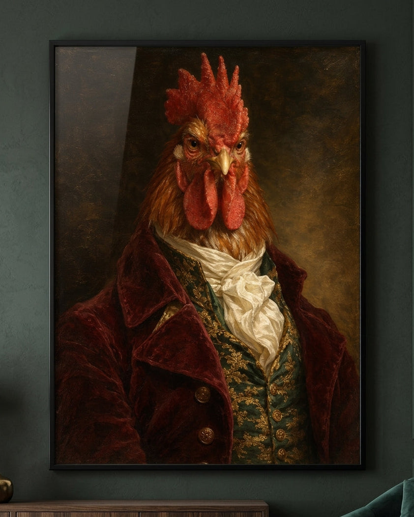 Regal Golden Rooster Portrait Print - Victorian Animal Art in Vintage Style