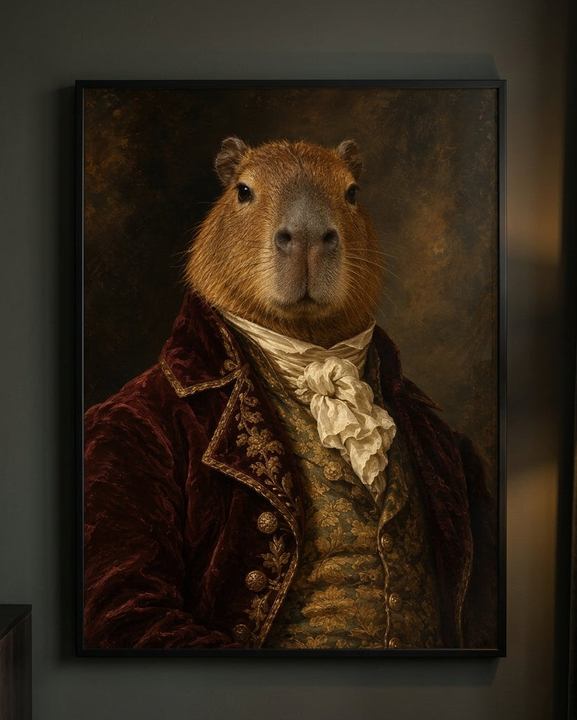 Regal Capybara Portrait Print - Victorian Animal Art in Vintage Style