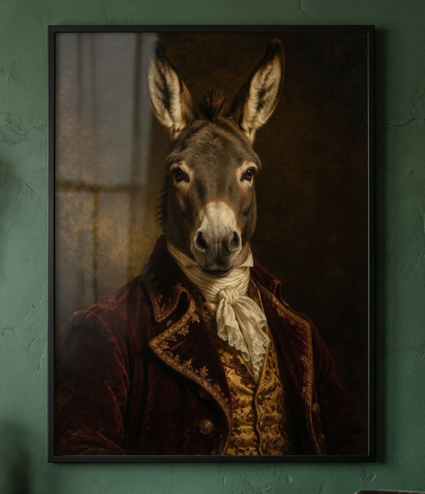 Regal Donkey Portrait Print - Victorian Animal Art in Vintage Style