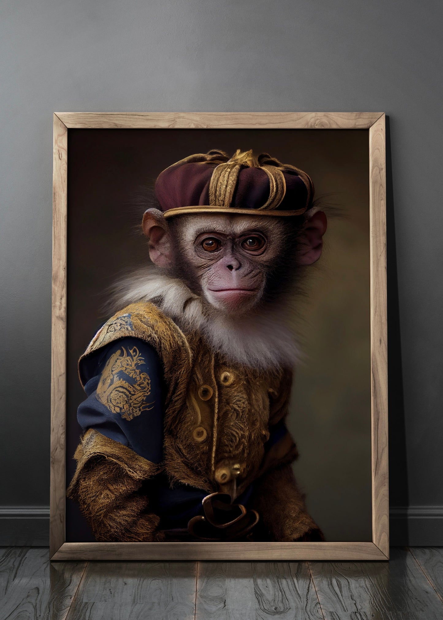 Little Monkey Portrait | Altered Vintage renaissance Monkey Portrait Wall Art