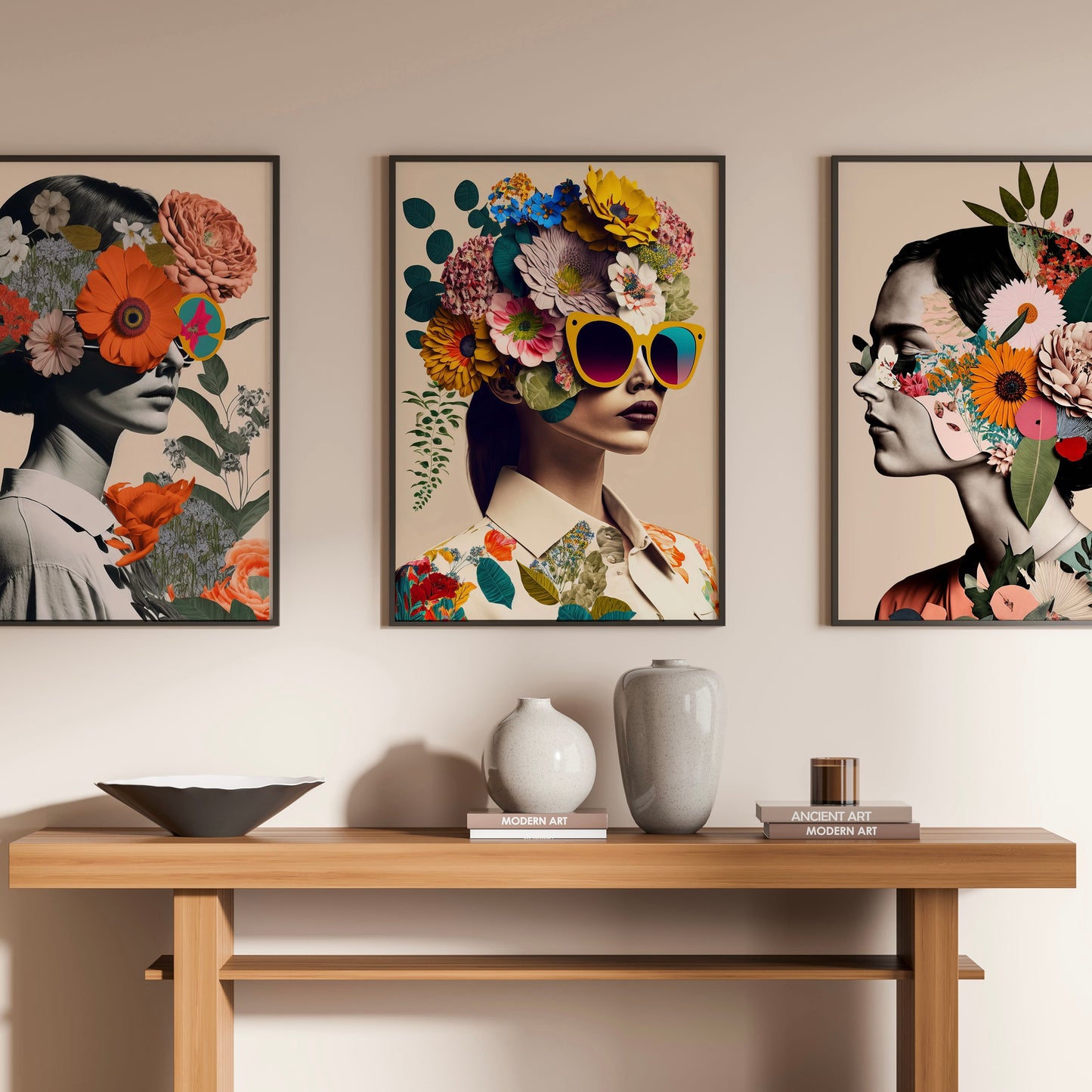 Floral Fashion Gallery Wall Set – Colorful Botanical Portrait Art Trio | Unique Gallery Wall Set