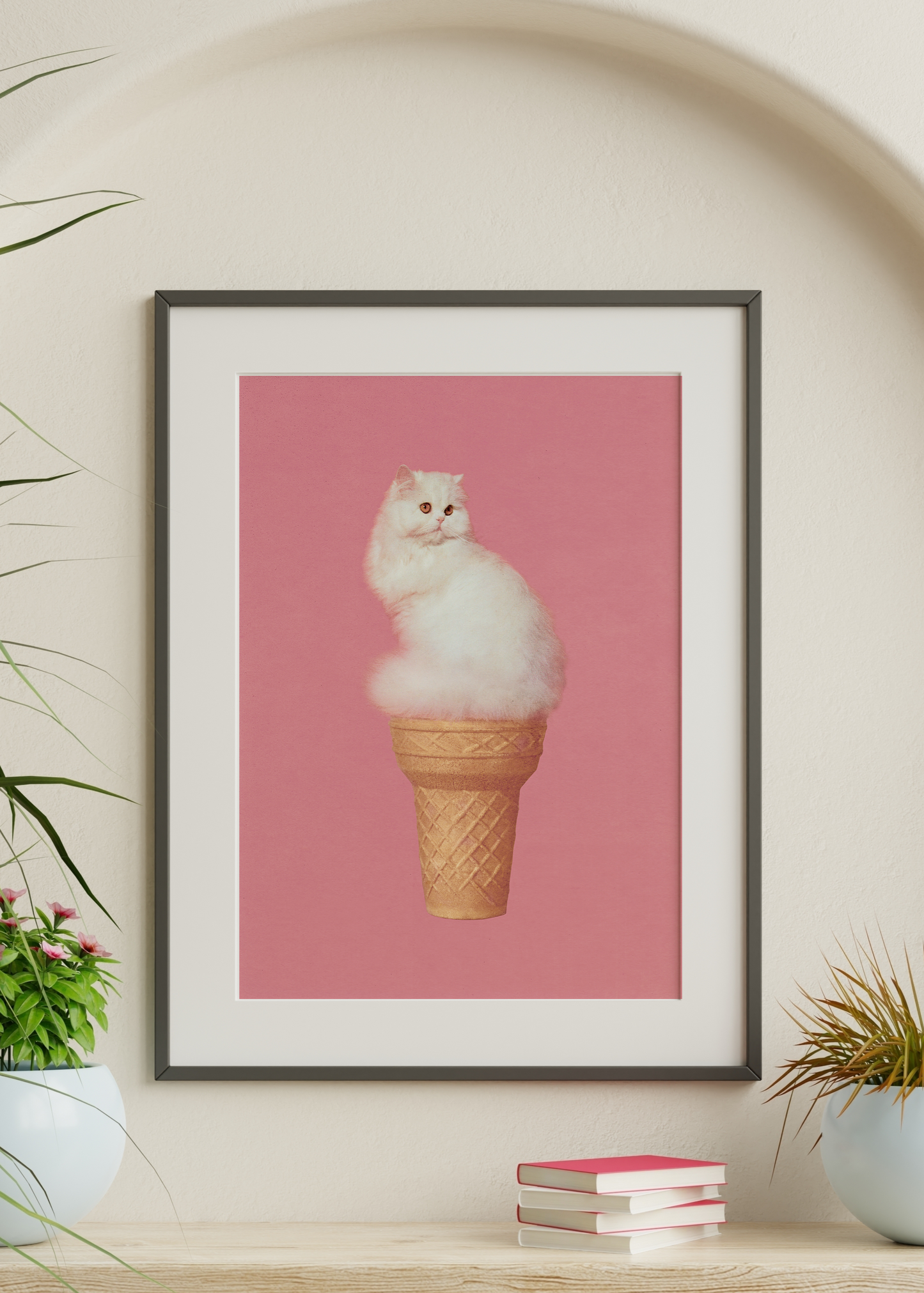 Cat Ice Cream Art Print | Pink Cat Art | By Vertigo Artography