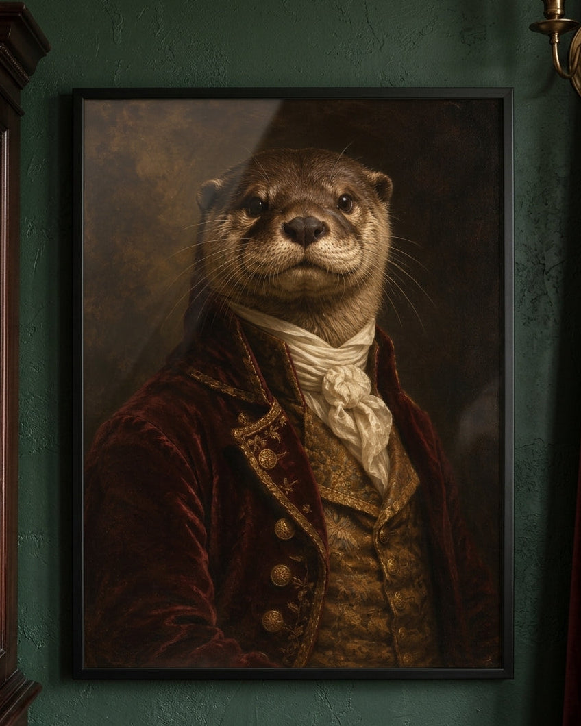Regal Otter Portrait Print - Victorian Animal Art in Vintage Style