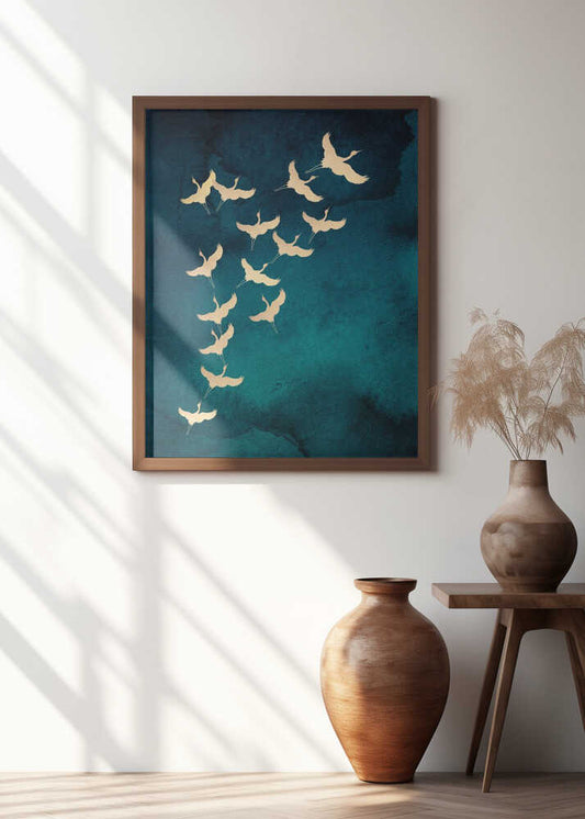 Teal Flying Cranes