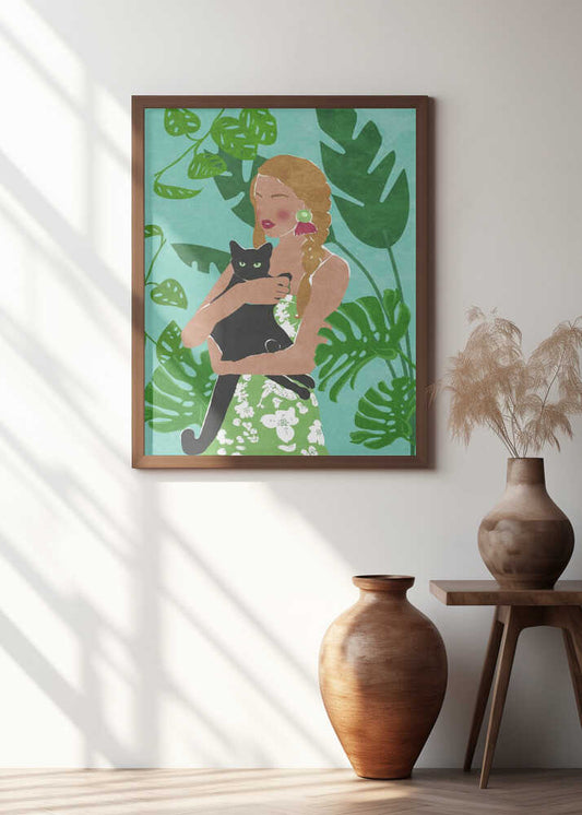 Tropical Woman and Cat