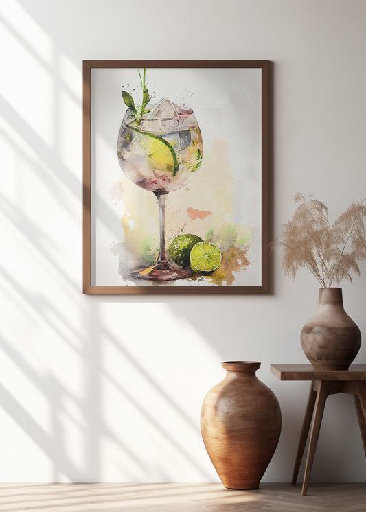 Gin cocktail Watercolour Wall Art Print