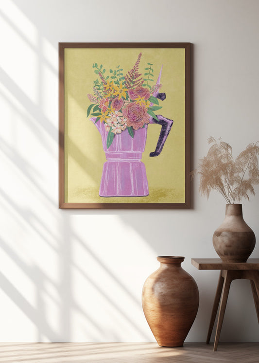Espresso Maker with Flowers