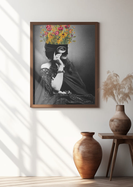 VINTAGE WOMAN WITH FLOWERS | Floral portrait wall art