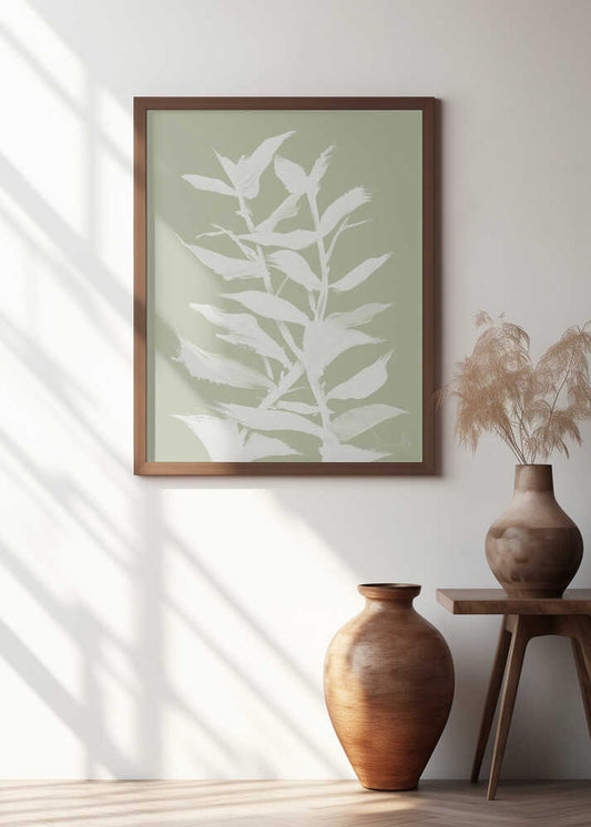 White Leaves Green Background