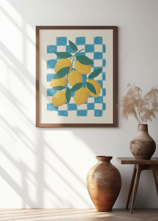Lemons on Blue Checkered