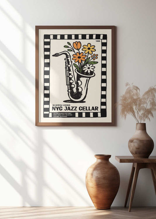 Retro Jazz Saxophone Flowers