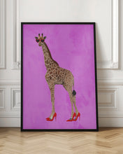 Load image into Gallery viewer, Giraffe wearing heels and heart glasses pink