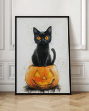 Load image into Gallery viewer, Black Cat and Pumpkin Halloween Scene