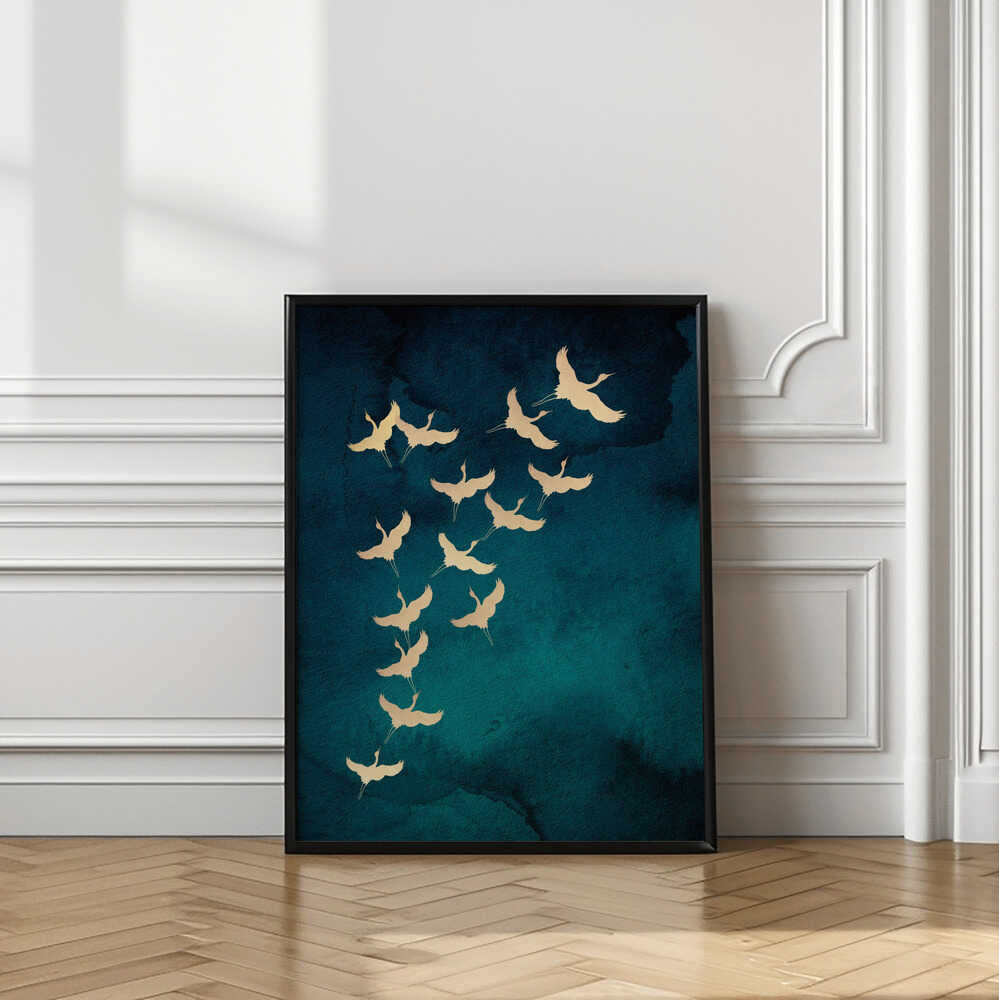 Teal Flying Cranes