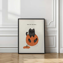 Load image into Gallery viewer, Black Cat Playfully Sitting In A Pumpkin