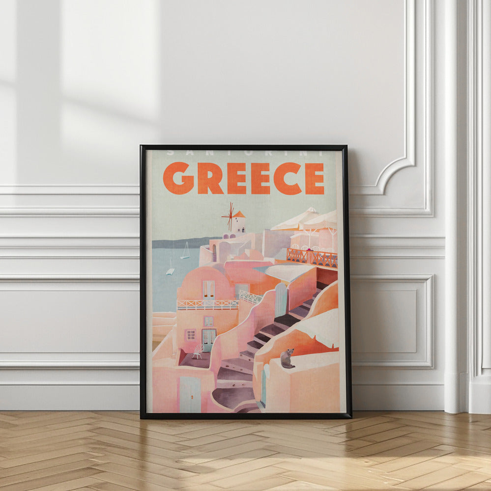 Santorini Greece Vintage Travel Poster