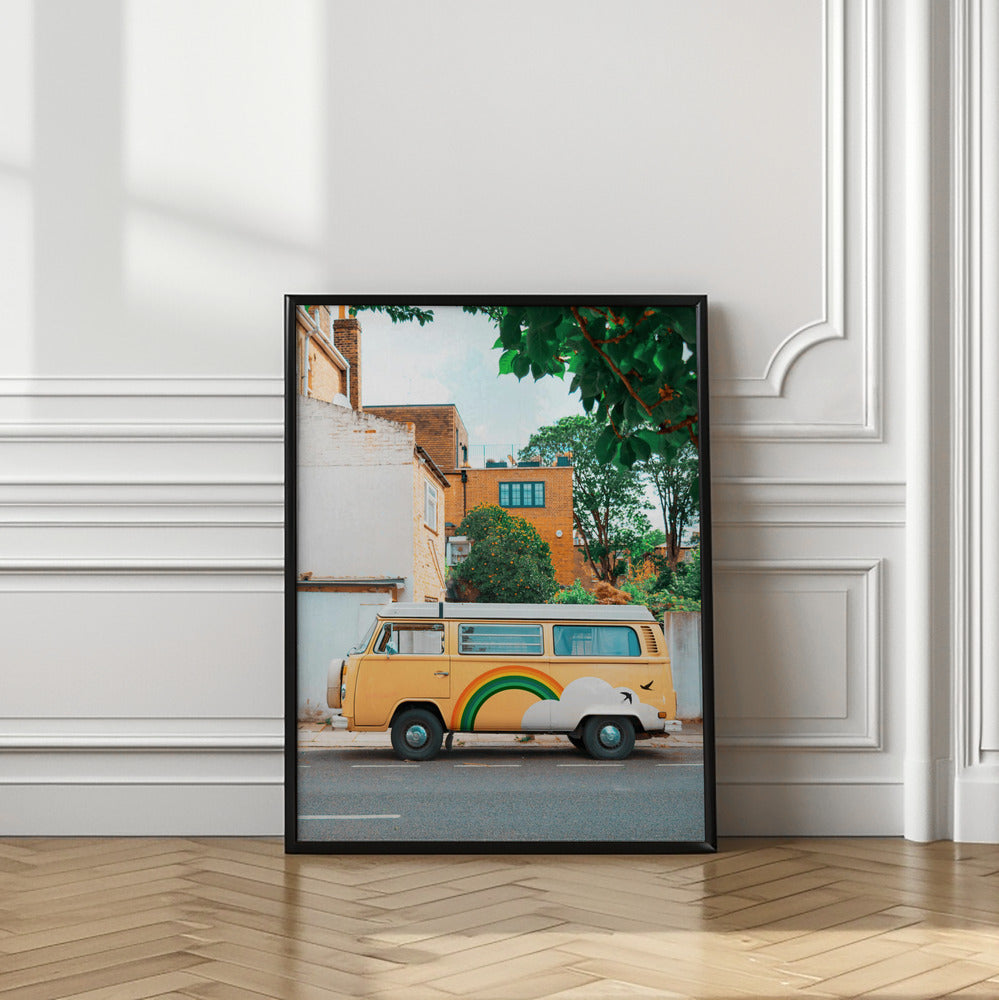 Adventure Awaits | Yellow VW Camper Art Print