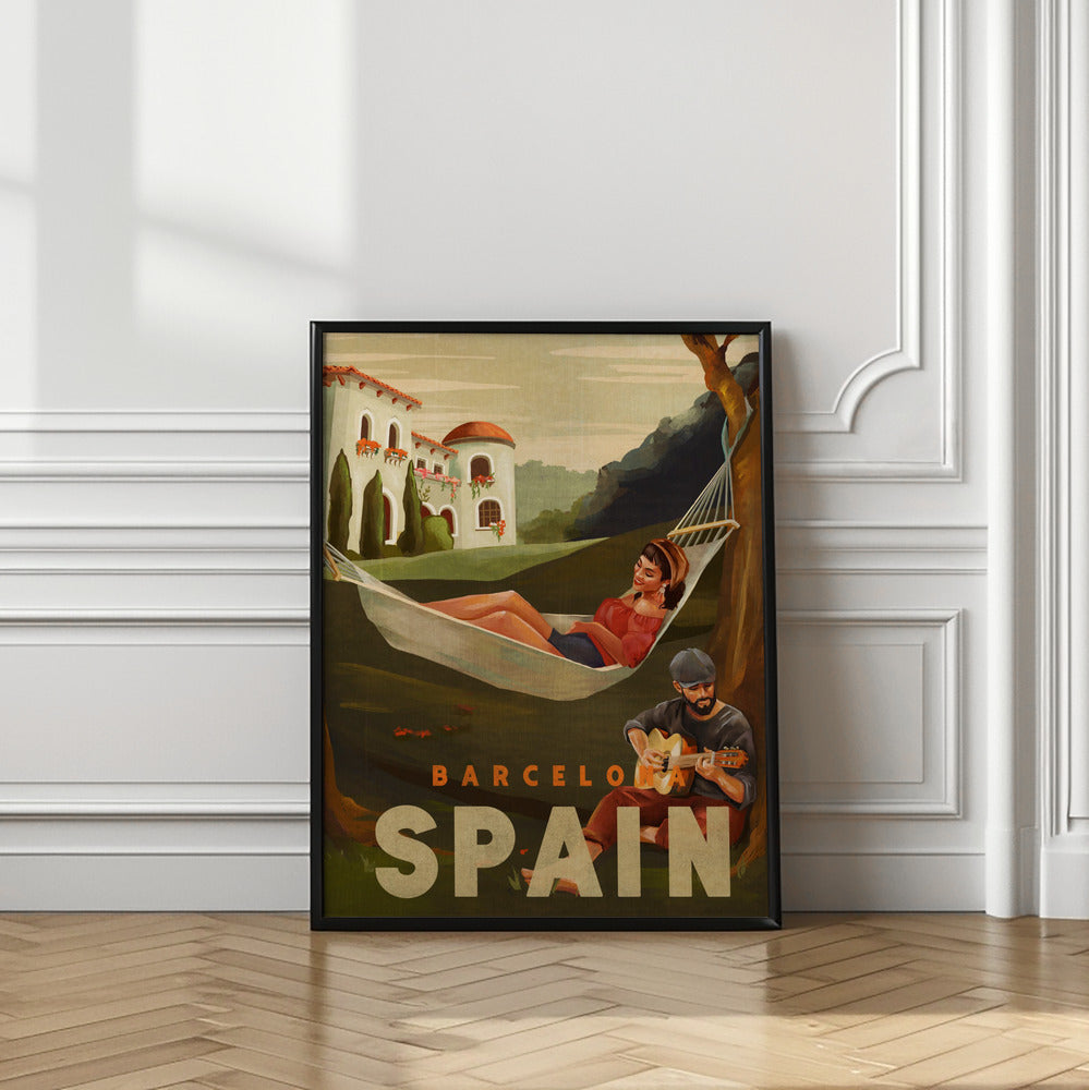 Barcelona Spain Guitar Player Travel Art