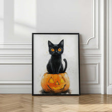 Load image into Gallery viewer, Black Cat and Pumpkin Halloween Scene