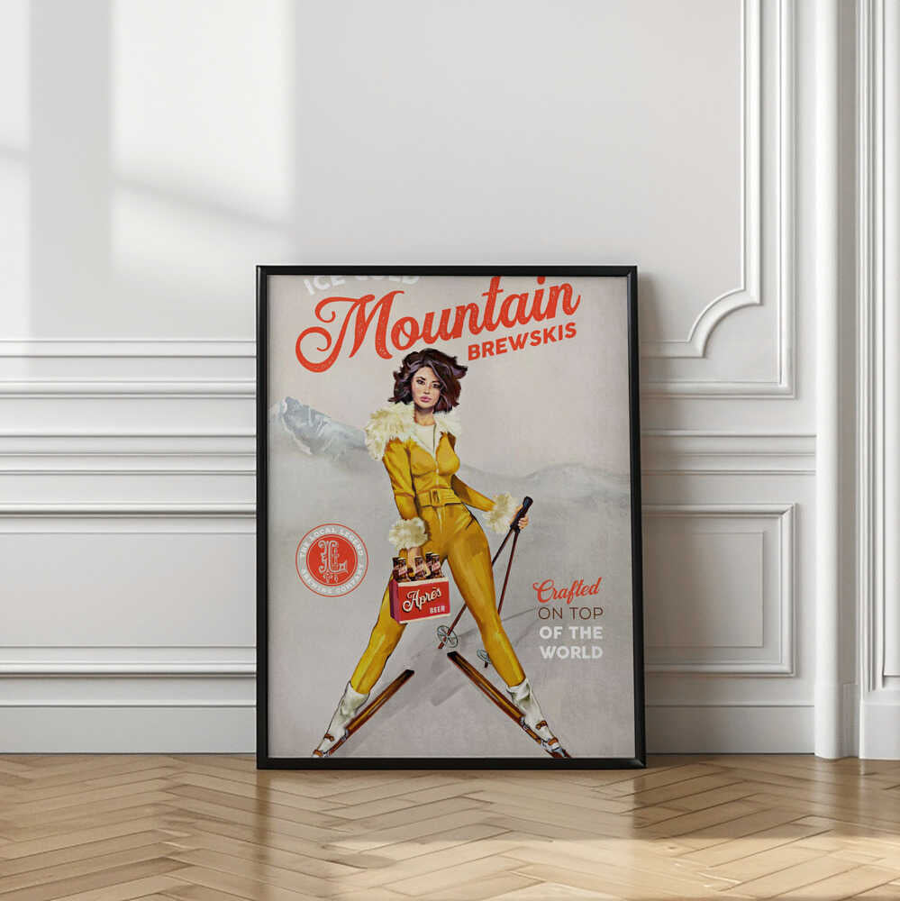 Ice Cold Beer Vintage Pinup Ski Art