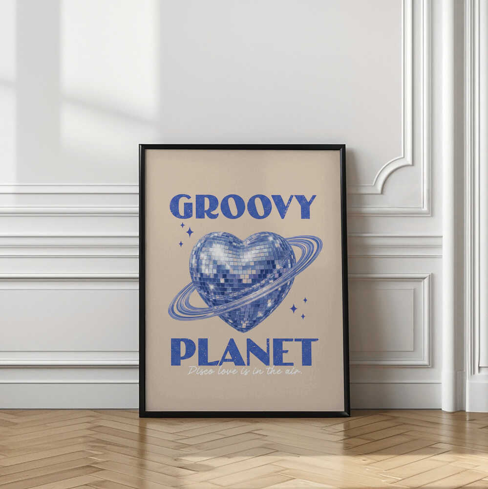 Disco Blue Heart Planet Saturn Illustration