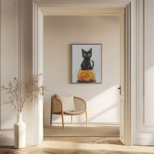 Load image into Gallery viewer, Black Cat and Pumpkin Halloween Scene