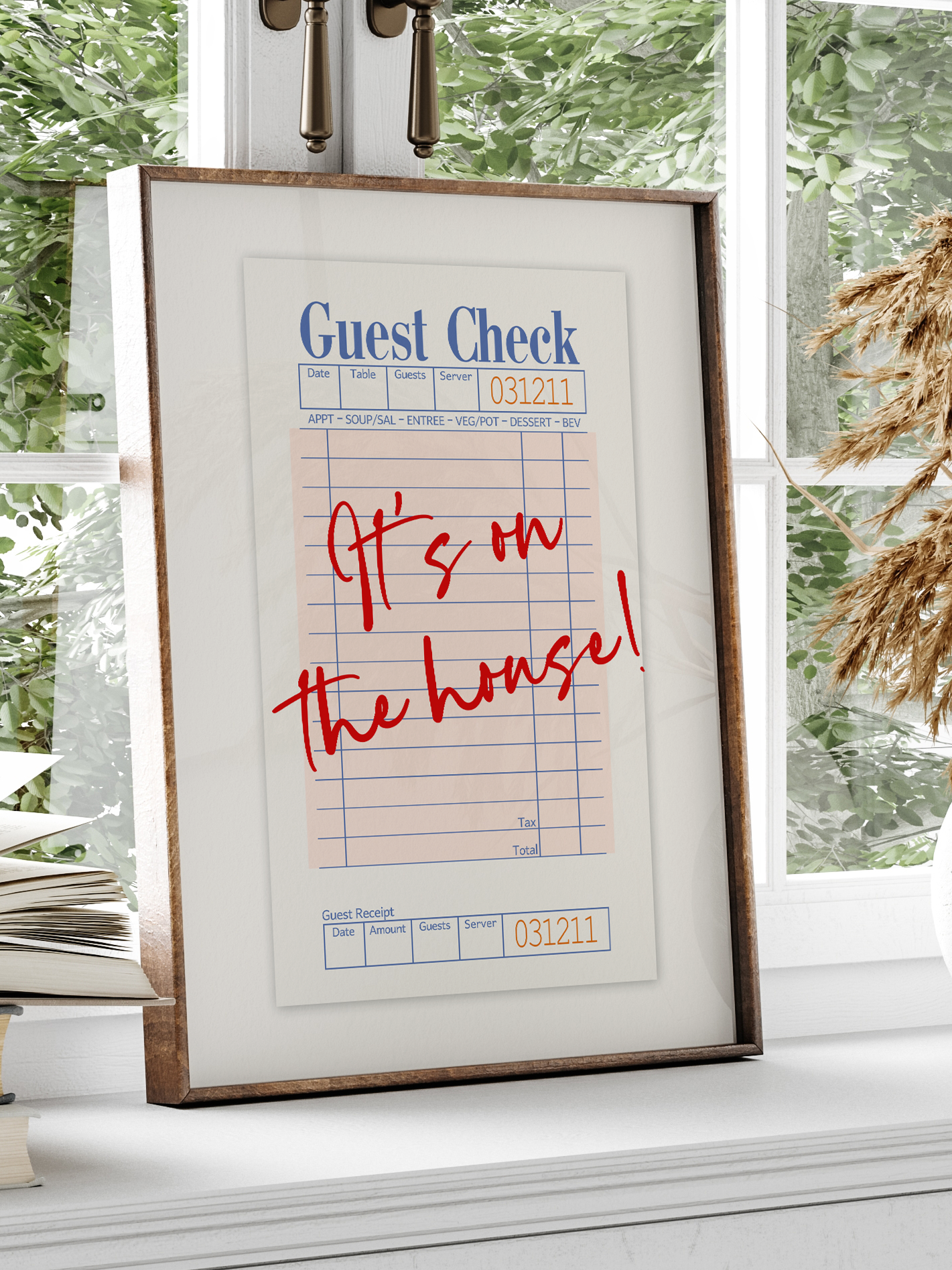 Guest Check It's on the house! | Kitchen Quote Wall Art | By Pink Giraffe Print Co