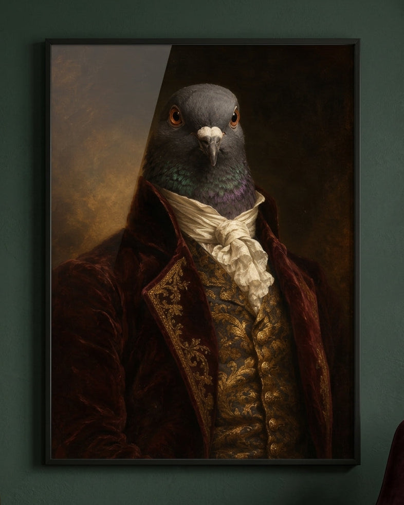 Regal Pigeon Portrait Print - Victorian Animal Art in Vintage Style