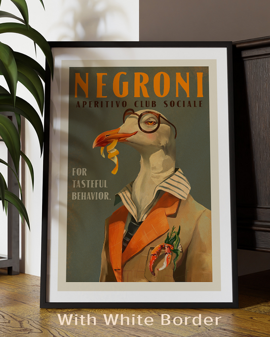Vintage Art Deco Negroni Poster Of A Fancy Seagull