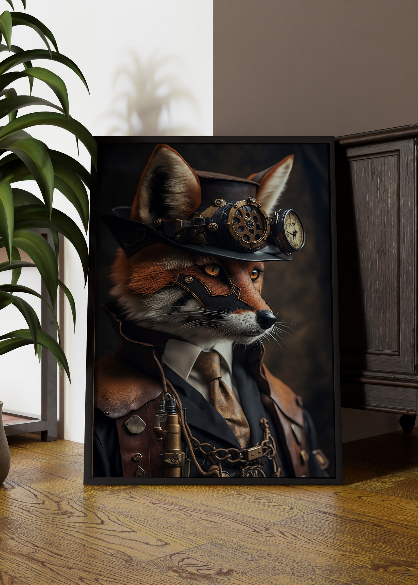 Steampunk Mr Fox Wall Art | Altered Animal Portrait Wall Art