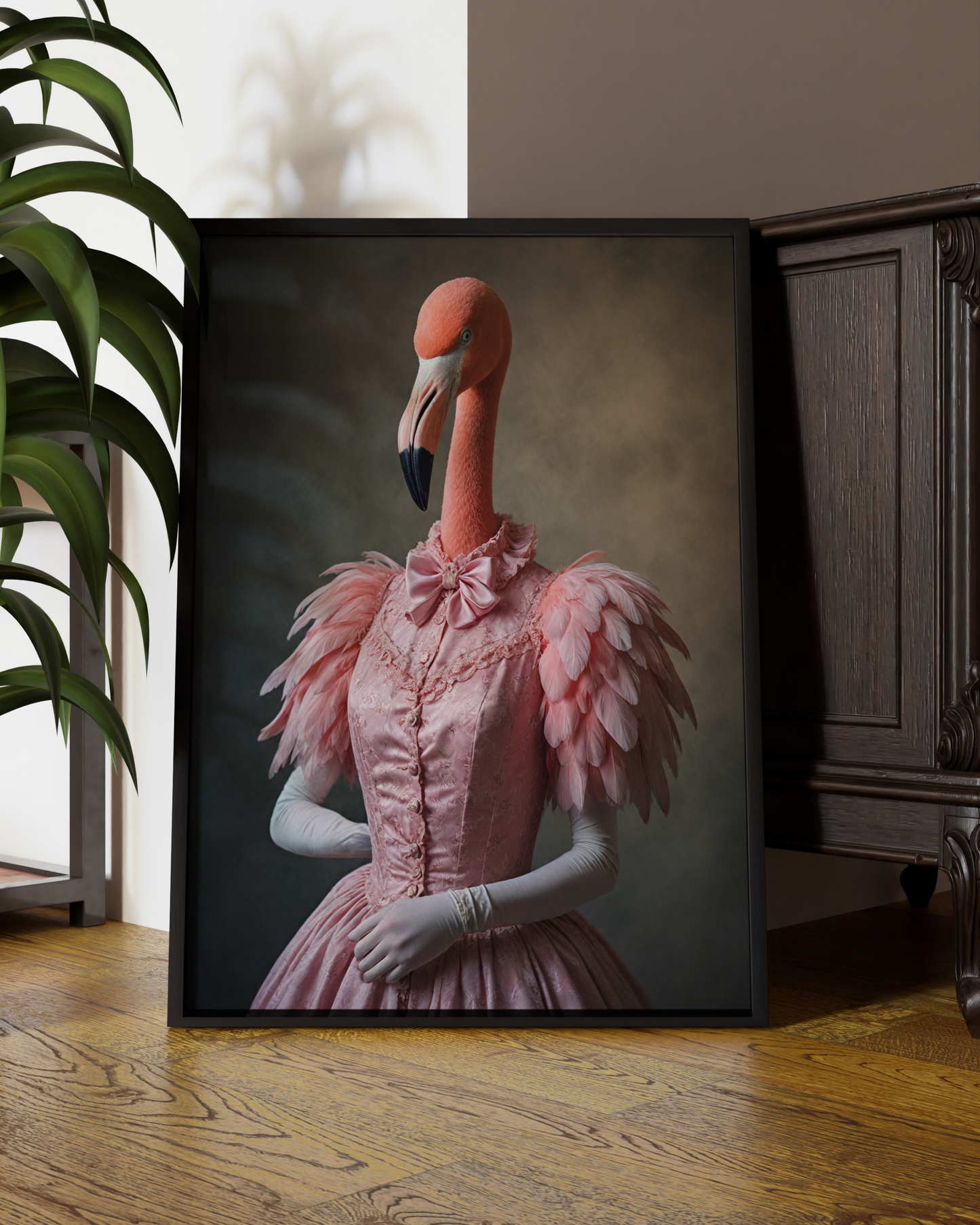 Pink Flamingo Princess | Altered Animal Portrait Wall Art