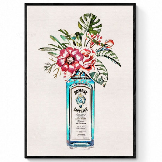Bombay Sapphire Gin Bottle Illustration Print