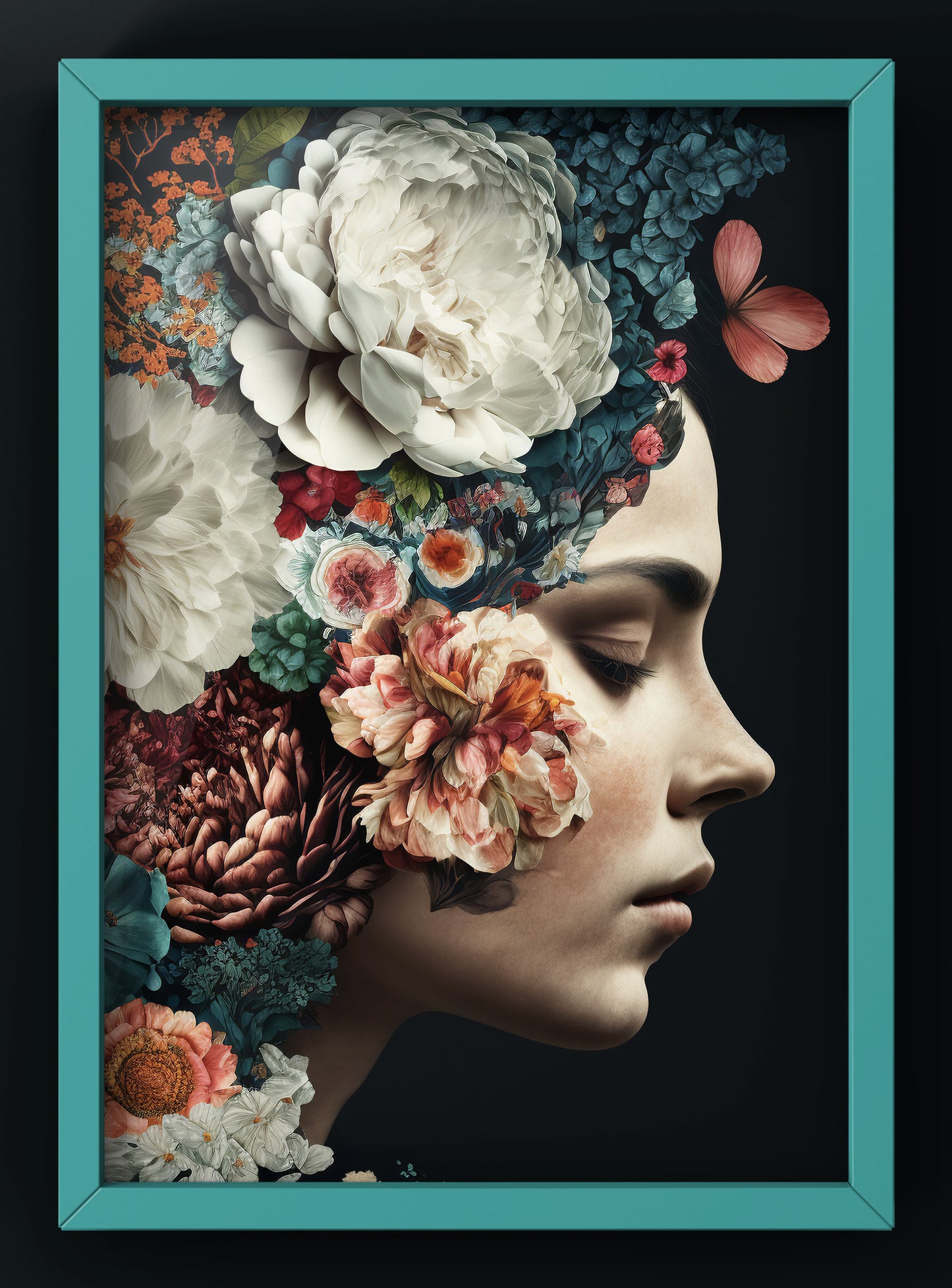Dark Floral Fashion Portrait lady | Vintage Style Fashion Print