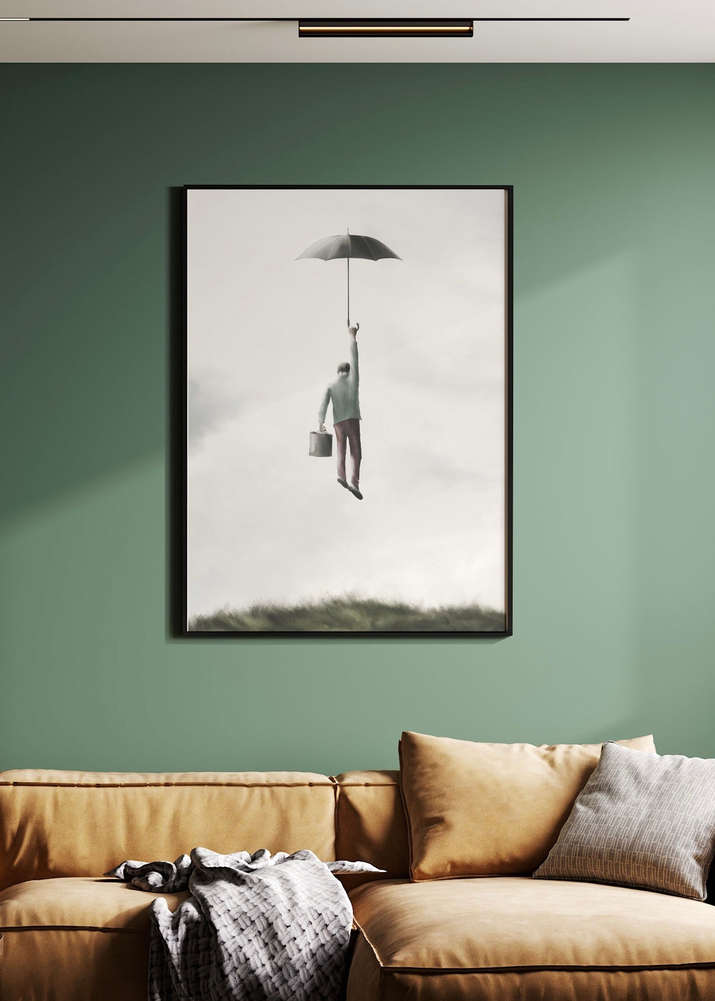 Flying High Portrait | Flying Umbrella Print | Quirky Wall Art Print