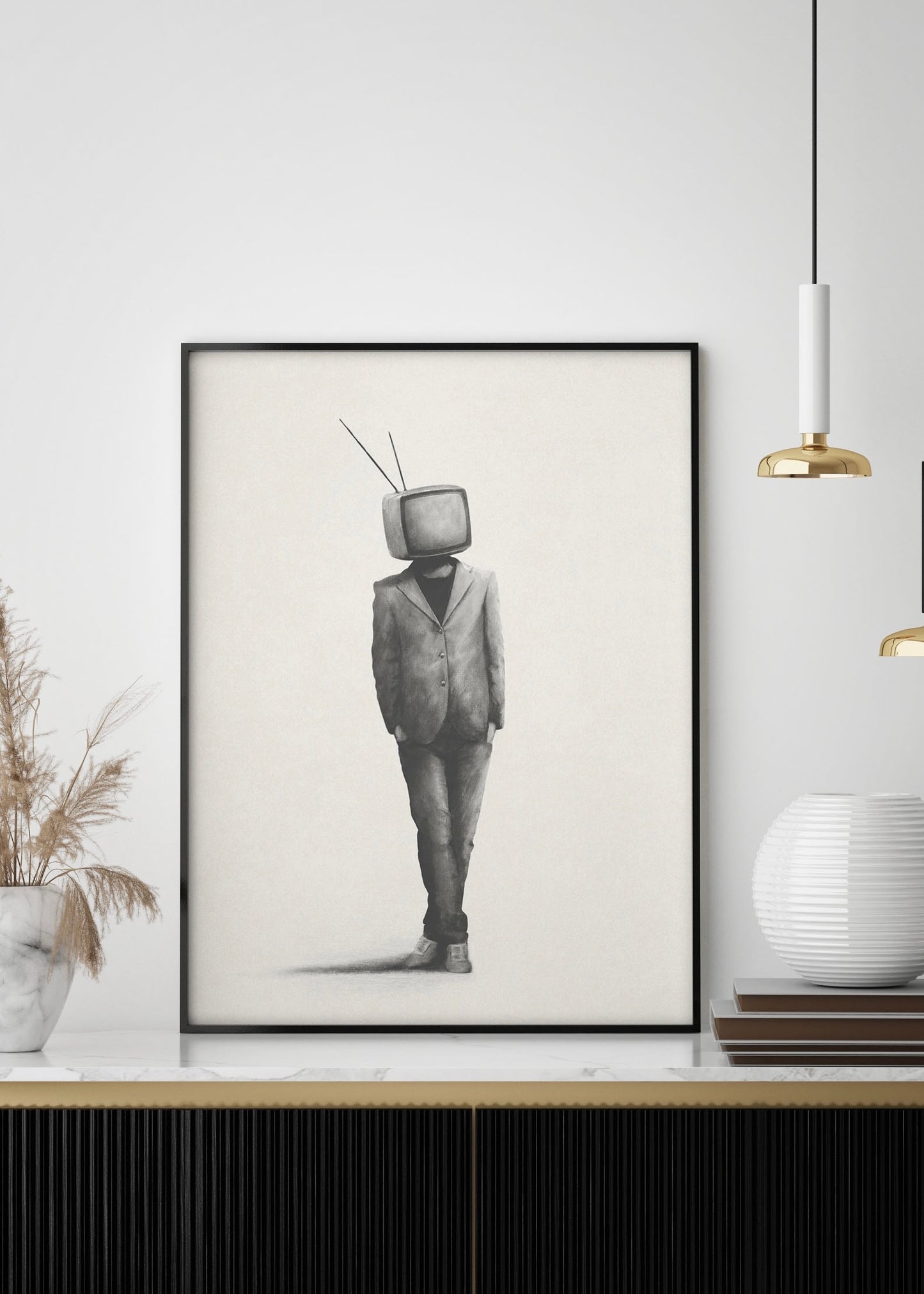 Retro TV Head Portrait Print | Quirky Wall Art Print | Alternative Wall Art