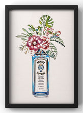 Load image into Gallery viewer, Bombay Sapphire Gin Bottle Illustration Print | Kitchen Gin Wall Art
