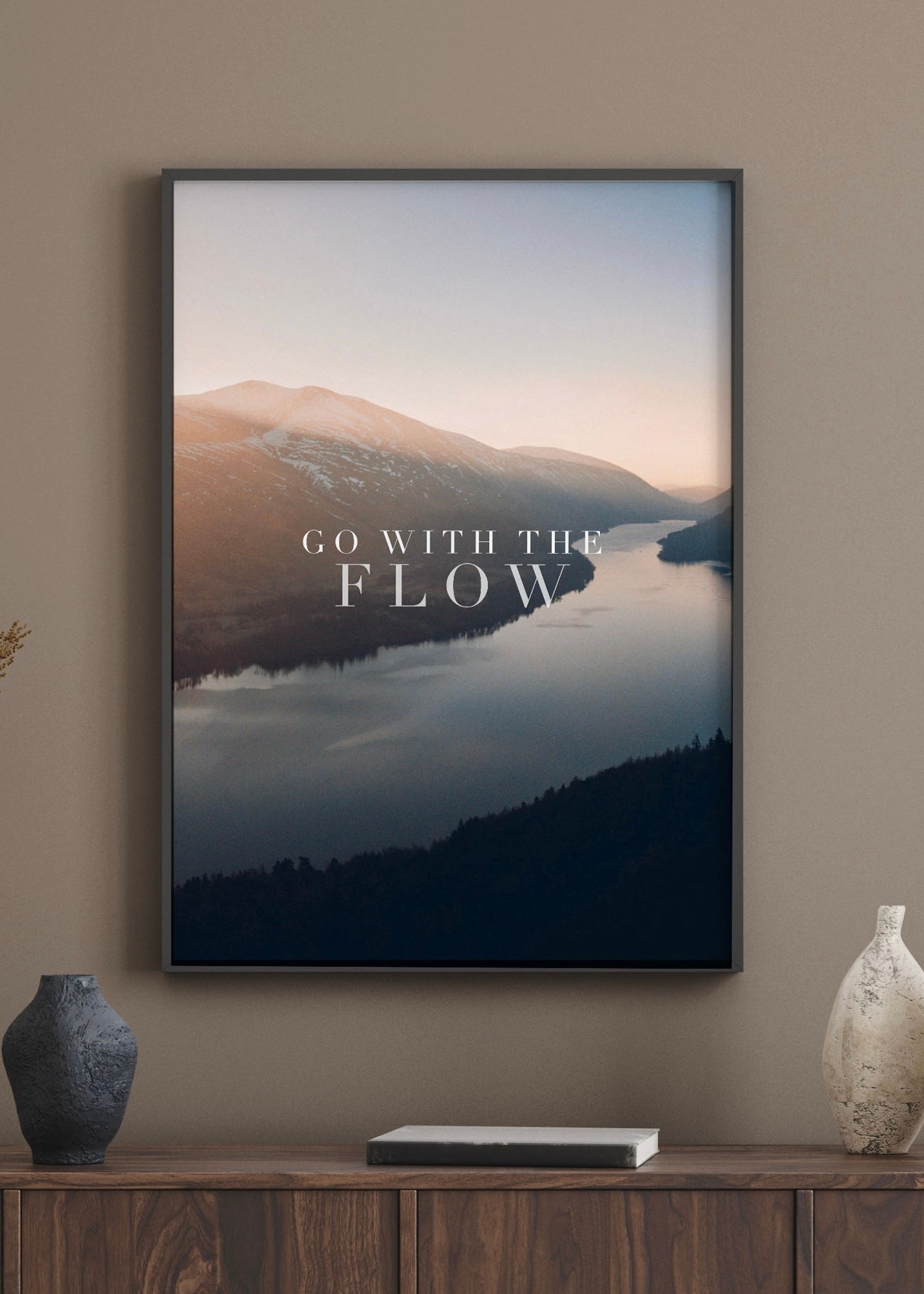 Go with the flow | Inspirational Quote Print | Simplistic River Wall Art