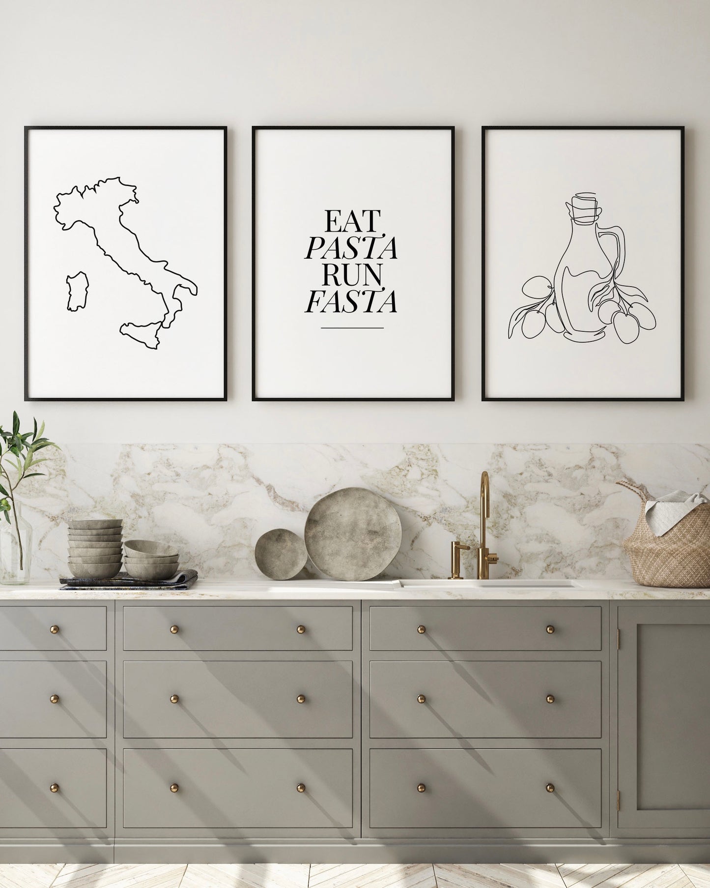 Eat Pasta Run Fasta Kitchen Prints Set of 3
