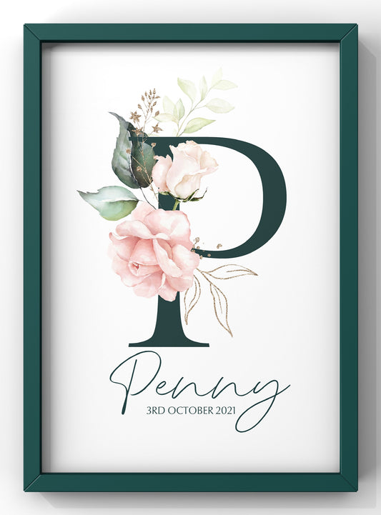 Personalised Letter Name Print | New Born Nursery Print